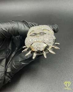 Pendentif tête de bouledogue entièrement serti de diamants VVS cultivés en laboratoire avec argent sterling 925, bijoux hip-hop pour hommes - Product Image 2