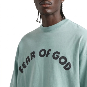 T-shirt en coton bleu clair surdimensionné avec impression de lettres sur le devant, style streetwear, col rond, manches courtes - Product Image 4