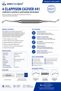 เครื่องมือแกะสลักและปรับรูปทรงวัสดุคอมโพสิตสแตนเลสสตีล Dental 4 Clappison Carver สำหรับงานทันตกรรม OEM Zetomed Pro - Product Image 3