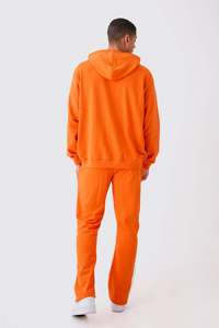 Sweat-shirt à capuche pour homme, couleur orange unie, avec logo personnalisé, cordon de serrage et pantalon de jogging assorti, ensemble de survêtement, OEM ODM, vente en gros - Product Image 3