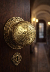 Pomo de Puerta Marroquí Grabado en Latón Macizo, Hecho a Mano, Estilo Vintage, Manija de Entrada Rústica Boho, Herraje Arquitectónico Decorativo para el Hogar - Product Image 5