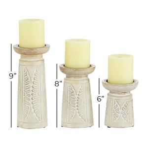 Bougeoirs piliers en bois fabriqués à la main ensemble de 3 bougeoirs complexes sculptés à la main en bois de manguier massif - Product Image 4