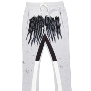 Pantalon de survêtement gris pour homme avec motif noir peint, taille élastique, décontracté, léger, tricoté, pour l'été - Product Image 4