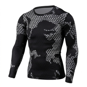 Camiseta de Compresión para Hombre, Transpirable, de Secado Rápido, con Cuello Alto, Antibacteriana, de Spandex/Poliéster, Manga Larga, Rashguard, Suministro de Fábrica - Product Image 1