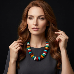 Handmade resin Craft beaded necklace Multicolor round statement jewelry Fashion accessory for women - Product Image 1