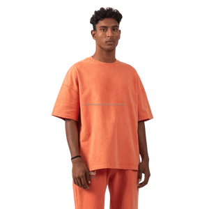 Dernière arrivée hommes Baggy Fit 100% coton doux français éponge été lavé T-Shirt Logo personnalisé surdimensionné tissu tricoté - Product Image 5