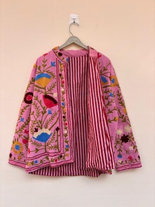 Wholesale Pink Suzani Velvet Jacket Embroidered Boho Floral Ethnic Short <b>Coat</b> <b>Winter</b> Jacket for Women - Product Image 3