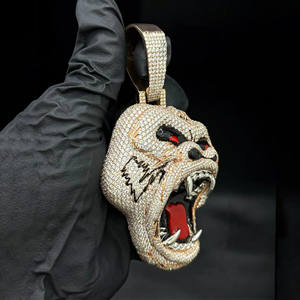 Colgante con diseño de cara de gorila con incrustaciones de moissanita, chapado en rodio, plata de ley 925, joyería hip hop para hombres y mujeres - Product Image 3