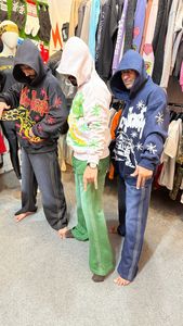 Top Trending Fashionable Men Screen Print Logo Tracksuit Streetwear Style Sun Faded & Rhinestone <b>Trouser</b> with <b>Zip</b> Up Hoodie - Product Image 3
