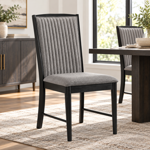 Chaise de salle à manger contemporaine rembourrée avec revêtement en lin et chaise de salle à manger noire pour la salle à manger, meubles pour la maison - Product Image 1