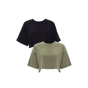 Fsda — t-shirt à manches courtes et col rond pour femme, blanc, personnalisé, à la mode, slim, haut court et uni - Product Image 1