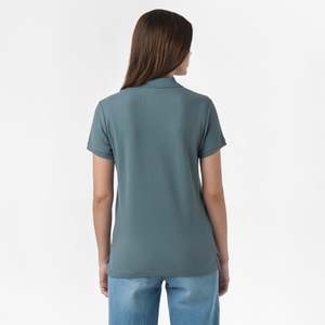 Chemise décontractée pour femme de qualité supérieure, couleur unie, manches courtes, légère, respirante, en tricot, mélange polyester/coton, coupe classique - Product Image 3