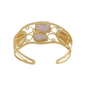 Brazalete Ajustable Geométrico Vintage de Latón Chapado en Oro de 18K con Cuarzo Rosa de Laxmi Jewellers para Fiesta - Product Image 2
