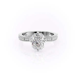 Anillo de Plata de Ley S925 con Moissanita Radiante y Diamantes, con Cuatro Puntas y Banda Pavé, Regalo de Cumpleaños para Mujer - Product Image 1