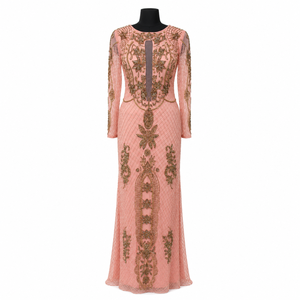 Vestido de Noche Largo de Lujo Color Rosa Rubor con Adornos para Mujer, Vestido Maxi con Cuentas y Mangas Largas, Elegante Vestido Formal para Fiesta, Boda o Recepción - Product Image 1