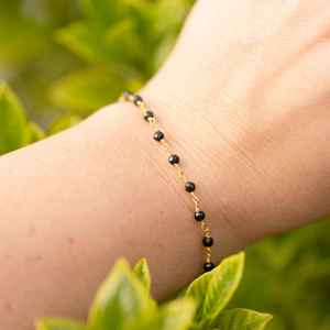 Pulsera delicada de ónix en bruto con cuentas, plata de ley 925, cadena chapada en oro de 14 quilates, joyería de piedras preciosas para mujer, regalo. - Product Image 4