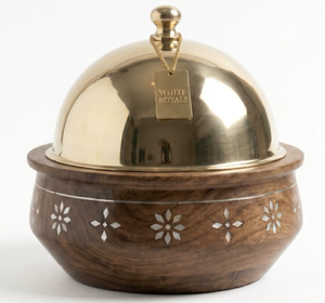 Juego de Cazuelas de Lujo de Madera para Calentar Comida, con Tapa de Acero Inoxidable Esmaltado y 3 Piezas con Incrustaciones de Madreperla - Product Image 6