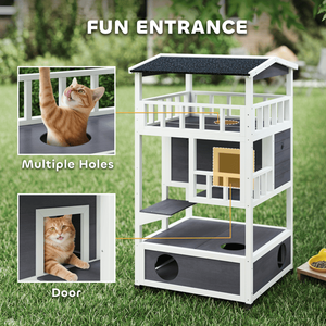 Wooden Cat House Playhouses Cat Trees and Climbing Tower (No Shipments on Weekends) - Product Image 1