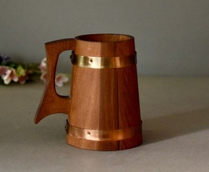 Chope à bière vintage allemande en bois, rustique, faite à la main, pour la décoration intérieure - Product Image 6