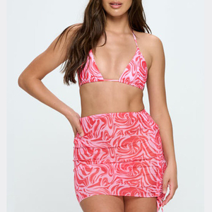 Conjunto de Bikini Personalizado para Mujer, Estampado Naranja, Top Halter y Falda, Traje de Baño de 2 Piezas, Elástico, Spandex, Poliéster, Ropa de Playa 2026 - Product Image 3