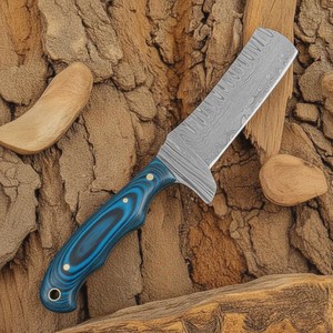 Couteau de boucher de cowboy en acier Damas forgé à la main, couteau de ranch personnalisé OEM à lame pleine, manche en bois avec étui en cuir type pancake - Product Image 2