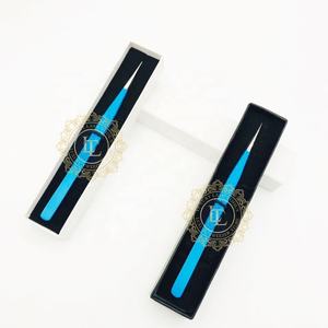 Grande pince à épiler d'extension de cils en acier inoxydable à motif de diamant revêtement en poudre bleu mat pince à épiler à pointe argentée - Product Image 3