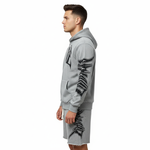 Ensemble de survêtement vintage personnalisé pour hommes en molleton, sweat à capuche et short en coton, streetwear de haute qualité, tenue d'été - Product Image 5