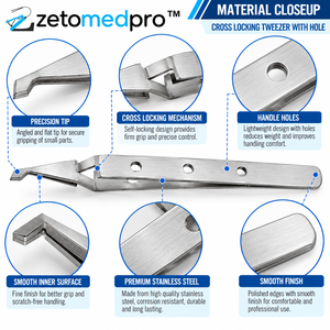 Pince à épiler à verrouillage croisé avec trou 140 mm 5,51 po en acier inoxydable argenté, outil de fabrication de bijoux ZETOMEDPRO - Product Image 4