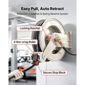 Outil de réparation automobile - Enrouleur de tuyau d'huile rétractable robuste 1/2" x 33 pieds à ressort avec rotation automatique, en acier au carbone, pression maximale 3625 PSI - Product Image 4