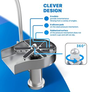 Robinet de cuisine 2-en-1 en acier inoxydable 9 jets Rotation à 360 degrés Filtre à eau en chrome brossé Rinceur de verre Tasse automatique de cuisine - Product Image 4