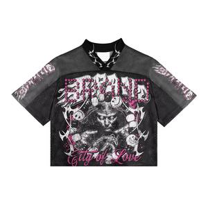 Wholesale New Mesh Breathable 260G Oversized Double Yarn Cotton Short Sleeved T-<b>shirt</b> Men's Contrasting Color <b>Patchwork</b> Retro - Product Image 1