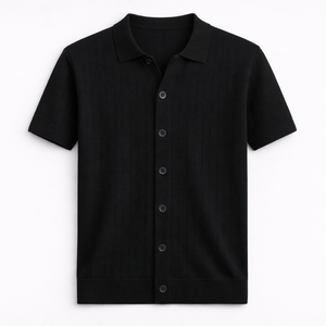 Polo en tricot rayé pour homme, manches courtes, boutons sur le devant, coton premium texturé, coupe ajustée, décontracté, élégant, vêtements d'été, vente en gros - Product Image 1