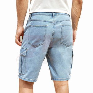 Pantalones Cortos Cargo de Mezclilla para Hombre, Lavado Claro, Cintura Media, Casuales, de Verano, de Algodón, con Bolsillos, Transpirables, Estilo Tejido - Product Image 2