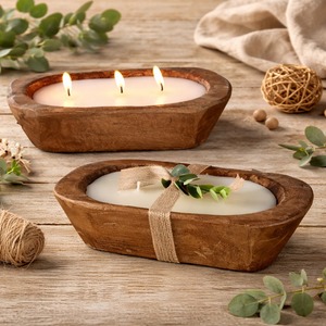 Support à bougies en bois de manguier fait main et bougeoirs décoratifs - Décoration d'intérieur, cadeaux de mariage, Noël, impression personnalisable - Product Image 2