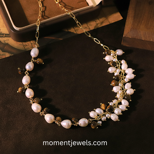 Collier en perles d'eau douce plaqué or véritable 18 carats, chaîne en câble luxueuse avec revêtement PVD, pendentif géométrique en perle, fait main - Product Image 3