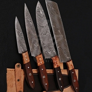 Ensemble de couteaux de chef professionnels écologiques en acier inoxydable quatre pièces avec manche en bois, très vendu - Product Image 3