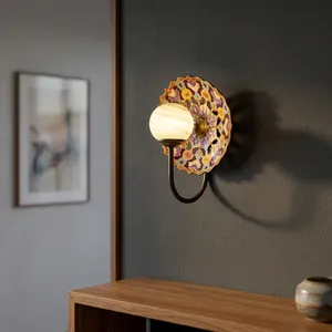 Vintage Floral Bronze Traditional LED <b>Wall</b> Shelf Decorative <b>Sconce</b> Recessed Hanging Light Glass Shade Dining Room - Product Image 2