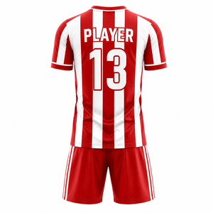 Conjunto de Uniforme de Fútbol Personalizado con Rayas Rojas y Blancas, Uniforme Deportivo Transpirable de Poliéster con Pantalones Cortos para Equipos - Product Image 4