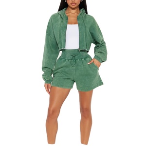 Conjunto de 2 Piezas de Ropa Deportiva Informal de Invierno para Mujer, Sudadera con Capucha y Cremallera, Estilo Lavado Ácido, Manga Larga, Conjunto Corto 2026 - Product Image 4