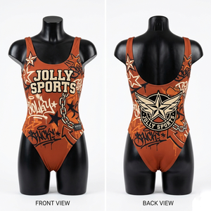Traje de Baño para Mujer, Tela de Poliéster y Spandex de Primera Calidad GSM, Estampado de Grafiti Naranja, Diseño con Espalda Descubierta, Logotipo Personalizado - Product Image 4