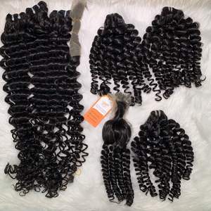 Perruque Premium de trame faisceaux eau bouclée avec fermeture, dentelle frontale brillante et rebondissante cheveux bruts humains - Product Image 4