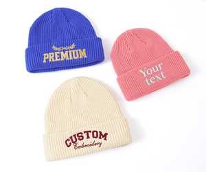 Bonnet tricoté côtelé personnalisé brodé avec revers, chaud pour l'hiver, unisexe, OEM/ODM - Product Image 2