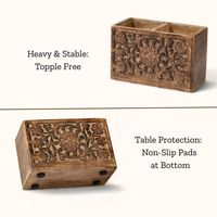 Porte-stylos en bois sculpté à la main, 2 emplacements, en bois de manguier, organiseur de crayons rustique, accessoire de bureau, vente en gros, fabricant sur mesure