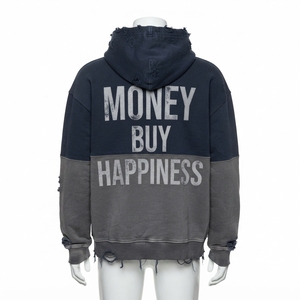 Sweat-shirt à capuche personnalisé vintage délavé à l'acide pour homme, streetwear oversize, pull déchiré bicolore en molleton, design graphique tendance - Product Image 2
