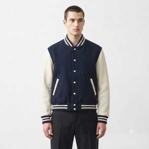Blouson universitaire homme nouveau style 2026 avec manches en cuir PU, style preppy, col rabattable, fermeture boutonnée, pour automne et hiver - Product Image 3