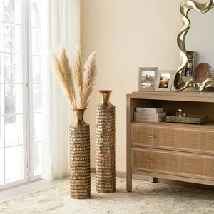 Modern Brass Floor <b>Vase</b> Set Handmade Textured <b>Gold</b> Finish Decorative Centerpiece for Living Room Hotel Lobby Wedding - Product Image 1