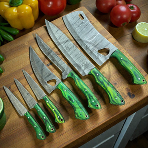 Wholesale Damascus Kitchen Chef <b>Knife</b> <b>Set</b> Green Wood Handle Full Tang OEM Razor-Sharp Seven-piece Eco-Friendly Durable Hot <b>sale</b> - Product Image 1