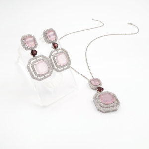 925 Sterling Silver Natural <b>Garnet</b> & Rose Quartz Pendant & <b>Earring</b> Set Rhodium Plated OEM ODM Fine Jewelry - Product Image 2