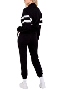 Ensemble de survêtement rayé noir, sweat-shirt à demi-zip long avec poches latérales, style décontracté, style automne - Product Image 2
