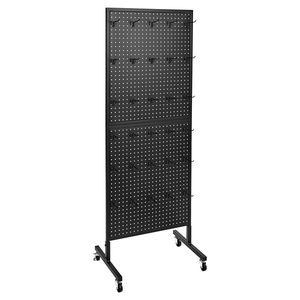 23,6 X 63 Pollici Espositore a Pannello Forato con 30 Ganci e Ruote Girevoli, Acciaio Laminato a Freddo Rinforzato, Imballaggio in Cartone PE - Product Image 1